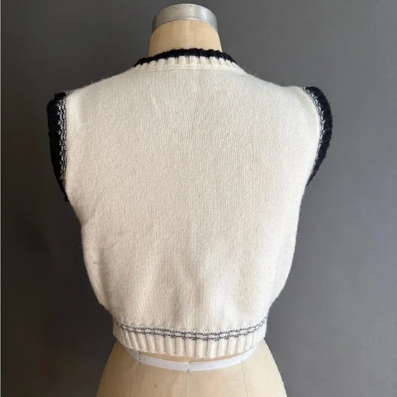 Cider Cream Knit Sheep Cropped Sweater Vest with Black Trim - Picture 2 of 2
